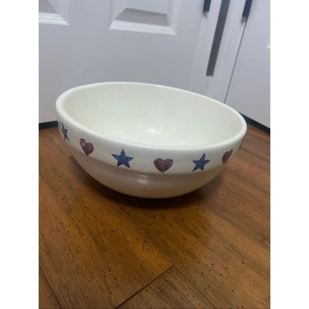 Vintage Large Heavy Pottery Popcorn Serving Bow Or Mixing Bowl